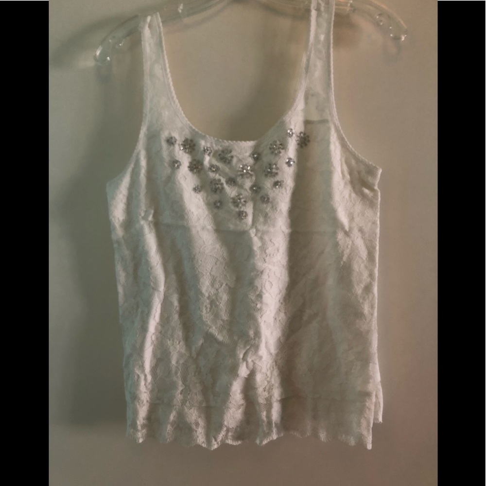 A&F White Lace & Beaded Top